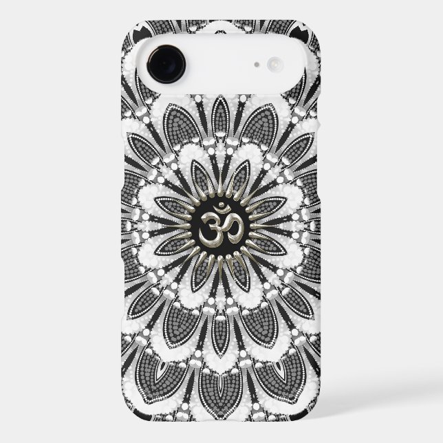 Black+White Floral Silver Om iPhone 4 Case-Mate Case (Back)