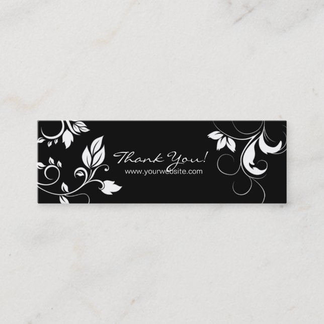 Black White Floral Swirls business card bookmark (Front)
