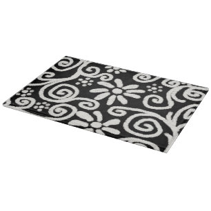 Black White Floral & Swirls Flowers Flower Pattern Cutting Board