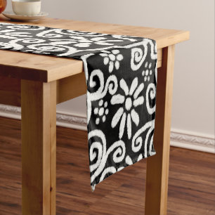 Black White Floral & Swirls Flowers Flower Pattern Short Table Runner