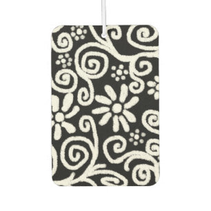 Black White Floral & Swirls Flowers Flower Swirl Car Air Freshener