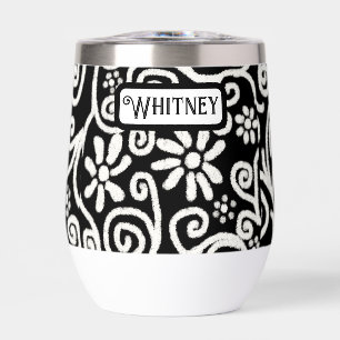 Black White Floral & Swirls Flowers Personalised