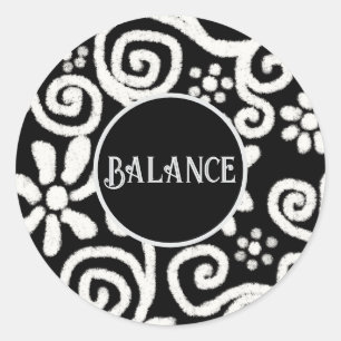 Black White Floral & Swirls Flowers Personalised Classic Round Sticker