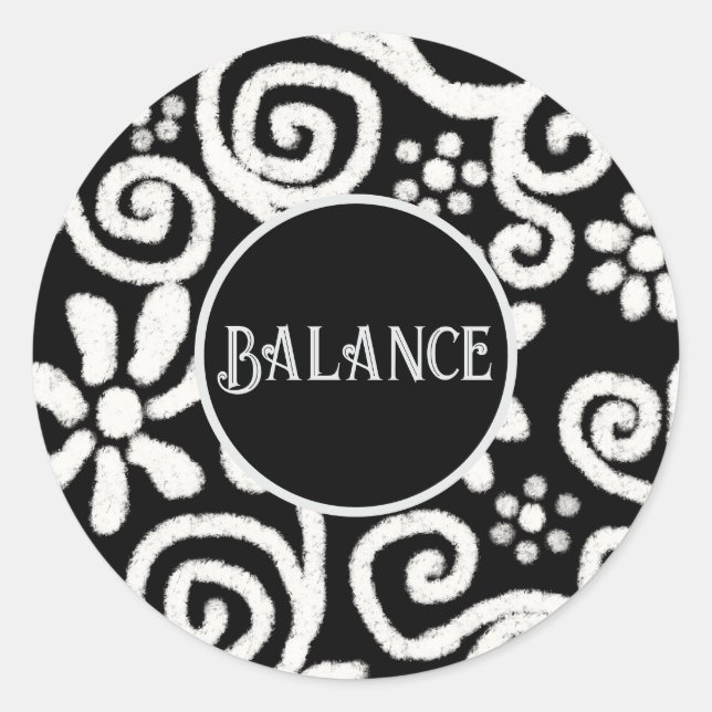Black White Floral & Swirls Flowers Personalised Classic Round Sticker (Front)