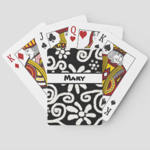 Black White Floral Swirls Pattern Personalised Playing Cards