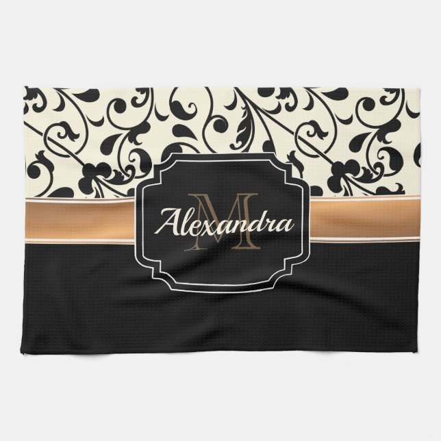 Black & White Floral Tea Towel (Horizontal)