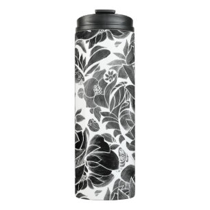 Black White floral Thermal Tumbler