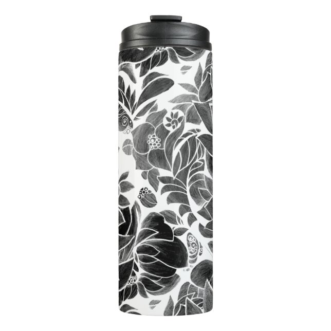 Black White floral Thermal Tumbler (Front)