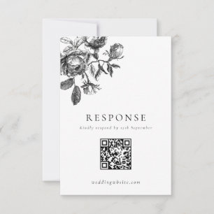 Black & White Floral Toile Wedding QR Code RSVP Card