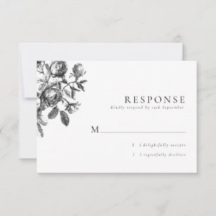 Black & White Floral Toile Wedding RSVP Card