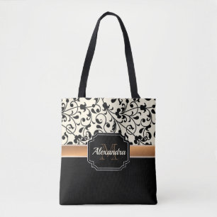 Black & White Floral Tote Bag
