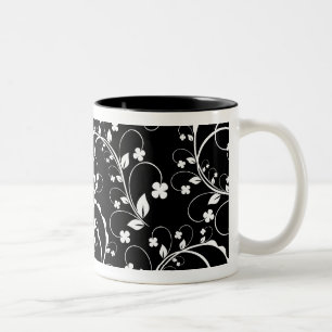 black&white floral Two-Tone coffee mug