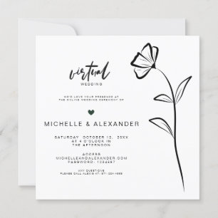 Black White Floral Virtual Wedding Invitation