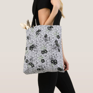 Black White Floral Wallpaper Dark Elegant Design Tote Bag