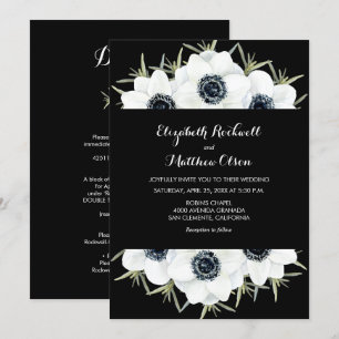 Black White Floral Wedding All In One Invites