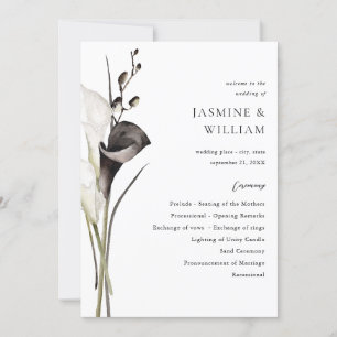 Black & White Floral Wedding Ceremony Program Invitation