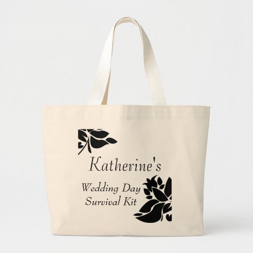 Black & White Floral Wedding Day Survival Kit Bag | Zazzle