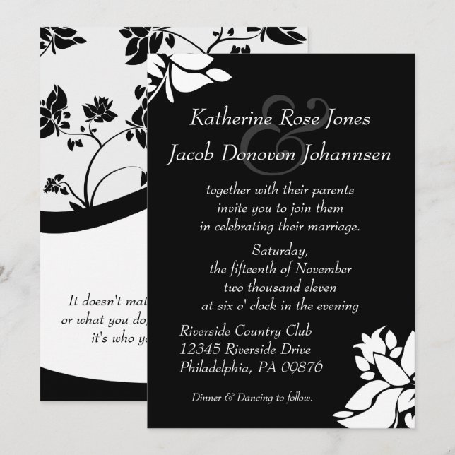 Black & White Floral Wedding Invitation (Front/Back)