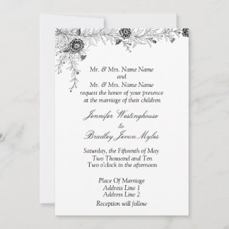 Black White Floral Wedding Invitation Invite