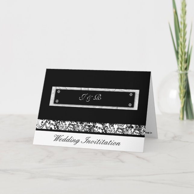 Black & white floral Wedding Invititation, Invitation (Front)