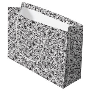 Black White Floral Wedding Large Gift Bag