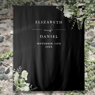 Black White Floral Wedding Photo Booth Backdrop Tapestry