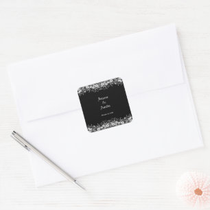 Black White Floral Wedding  Square Sticker