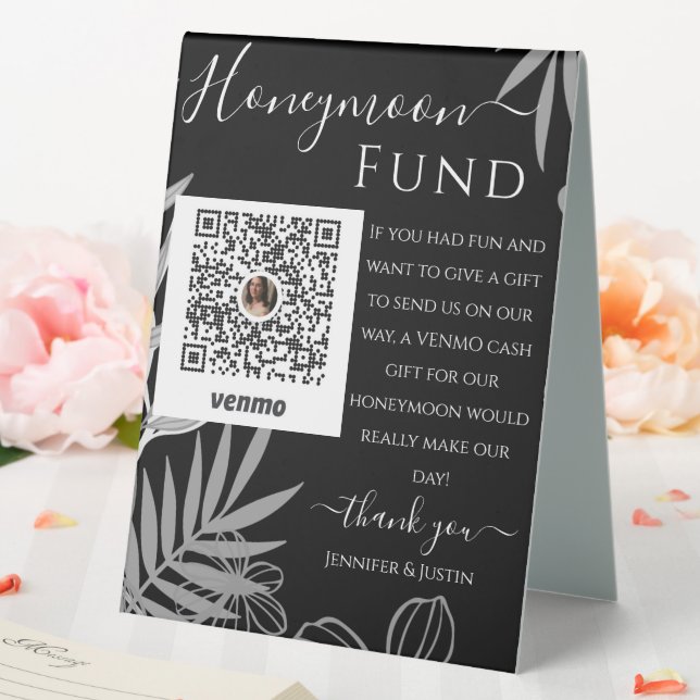 Black White Floral Wedding Venmo Honeymoon Fund  (In SItu (Wedding))