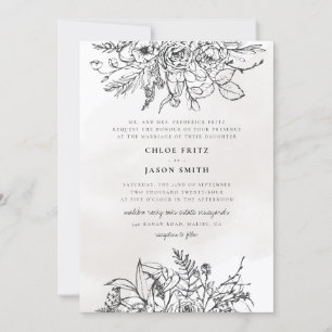 Black White Floral Winter Mountain Simple Wedding  Invitation