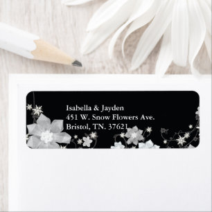 Black White Floral Winter Wedding Address
