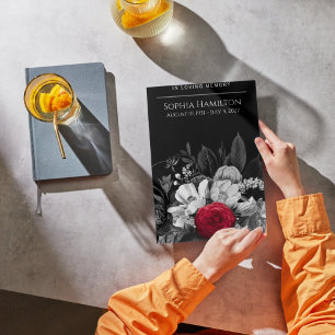 Black & White Floral with Pop of Red Funeral Programme