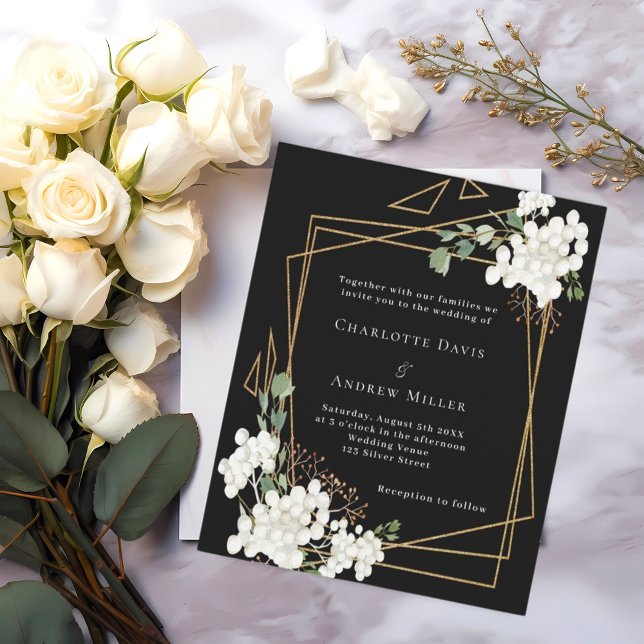 Black white florals geometric wedding invitation (Creator Uploaded)