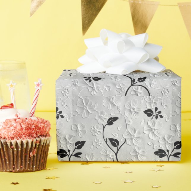 Black & White Florals Wrapping Paper (Birthday Party)