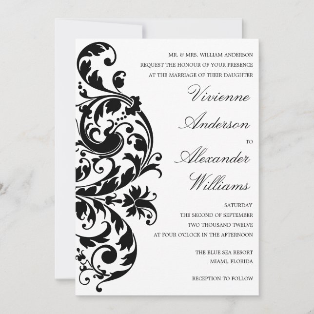 BLACK & WHITE FLOURISH | WEDDING INVITATION (Front)