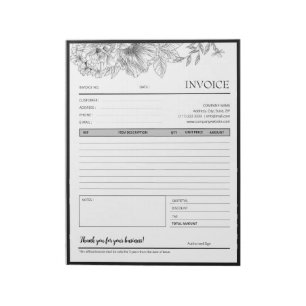 Black White Flower Border Small Business Invoice Notepad