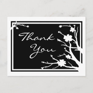 Black white flower customisable thank you postcard