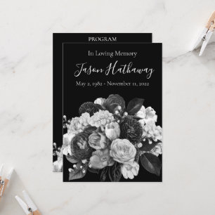 Black & White Flower Funeral Program (no photo) Invitation