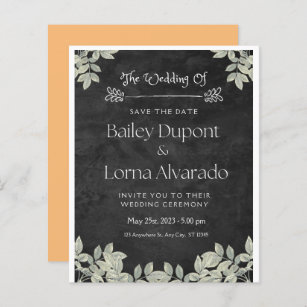 Black white flower handwriting wedding invitation 