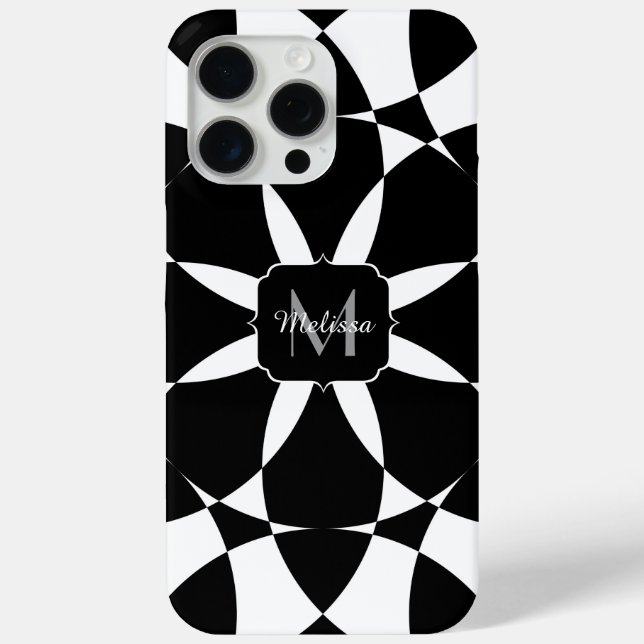 Black white flower mandala mosaic retro Monogram Case-Mate iPhone Case (Back)