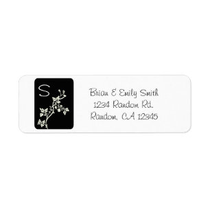 Black white flower monogram labels