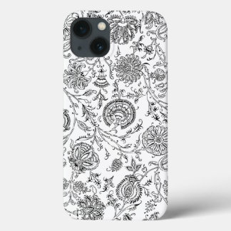 Black & White Flower Pattern iPhone 13 Case