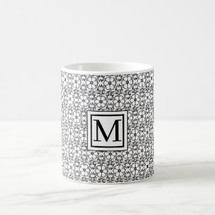 Black & White Flower Pattern Monogram Mug