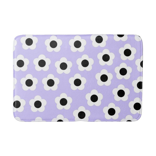 Black White Flower Pattern With Blue Background Bath Mat (Front)