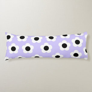 Black White Flower Pattern With Blue Background Body Cushion