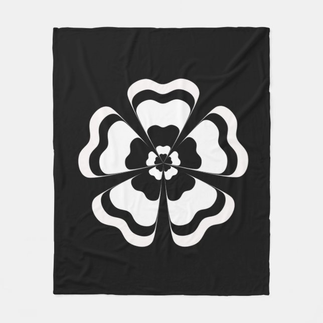 Black White Flower Shape Monogram Fleece Blanket (Front)