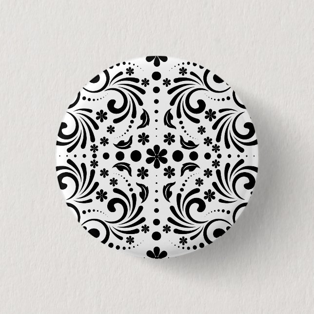 Black & White Flower Swirls 3 Cm Round Badge (Front)