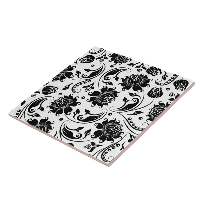 Black & White Flower Themed Tile Pattern (Side)