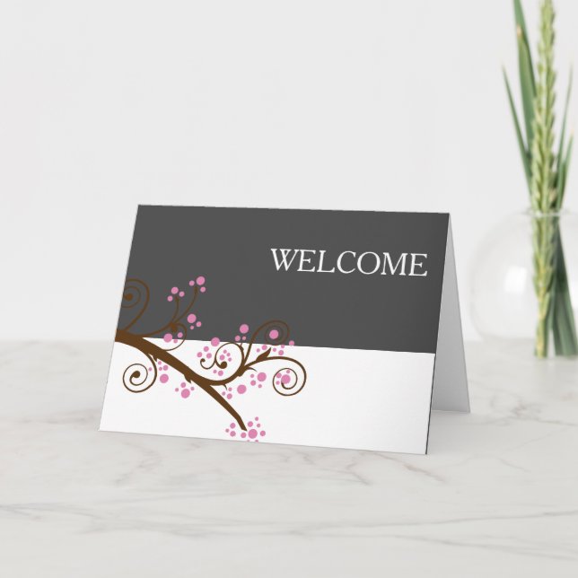Black White Flowers Brown Branch Cute Welcome Than Thank You Card (Front)