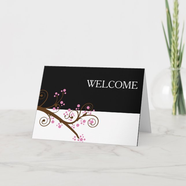 Black White Flowers Brown Branch Cute Welcome Thank You Card (Front)