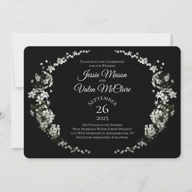 Black White Flowers Elegant Wedding Invitation (Front)